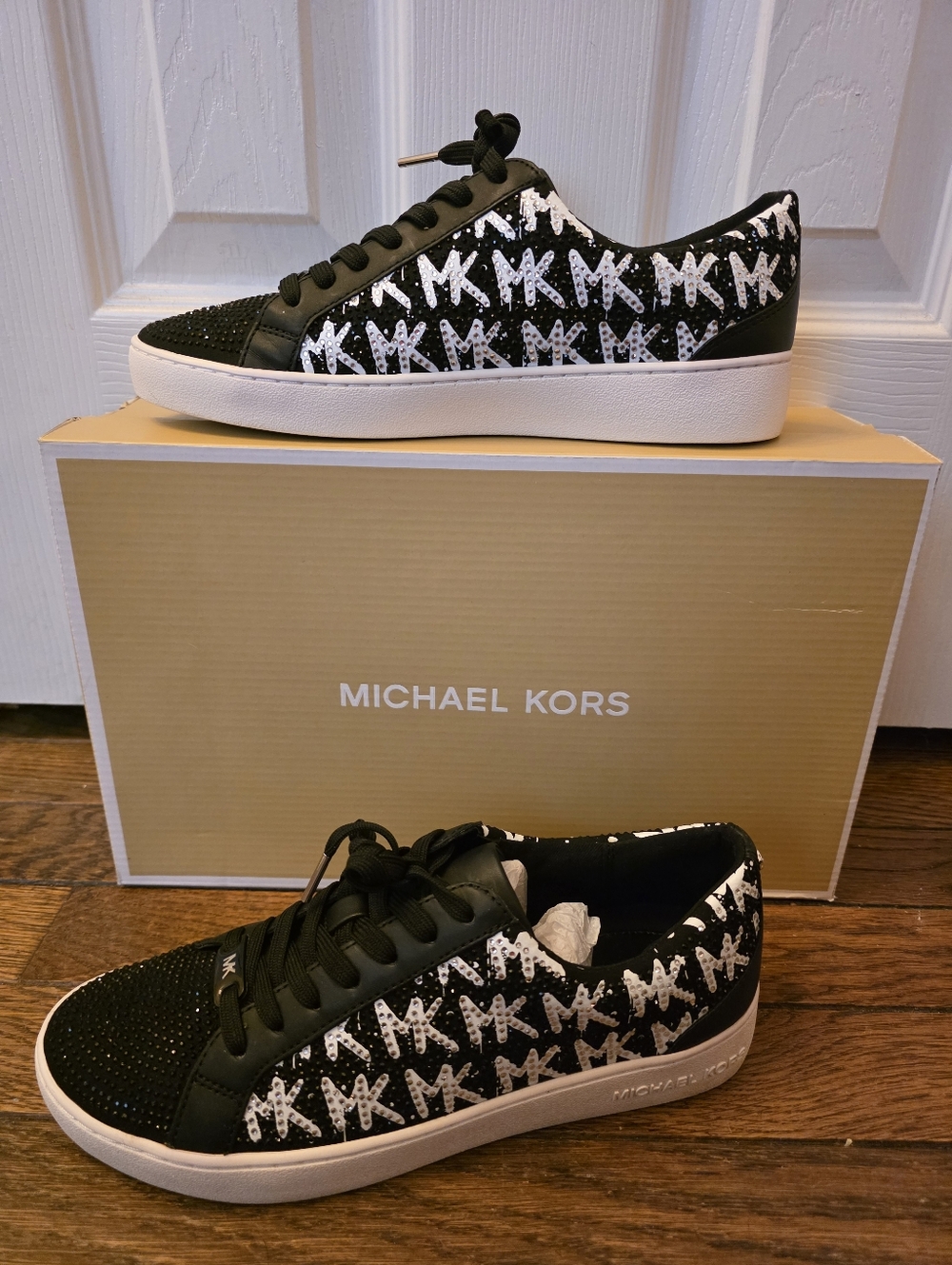 Michael Kors Black & White MK Logo Low-Top Women's Sneakers
